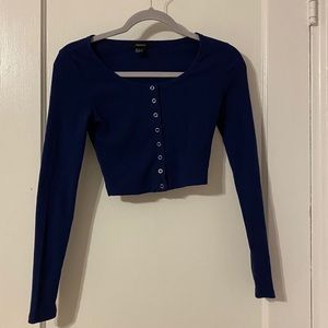 Forever 21 Ribbed Button Up Top - Navy Blue S